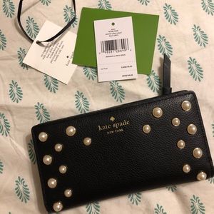 KATE SPADE BLACK PEARL EMBELLISHED WALLET